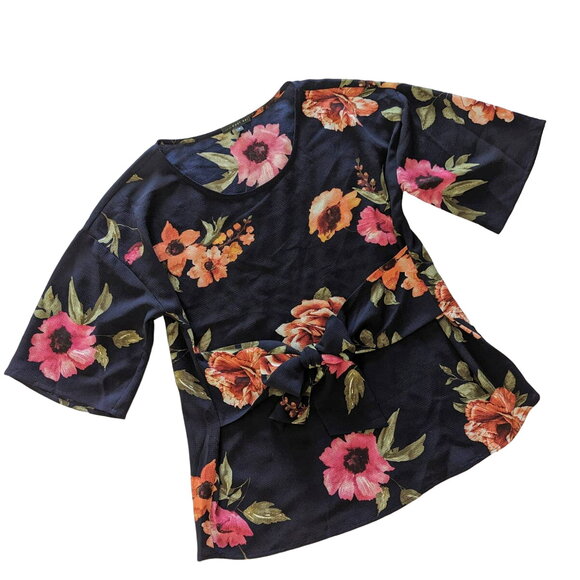 West Kei Julianne Blue Floral Tie Blouse size Small - Picture 1 of 6